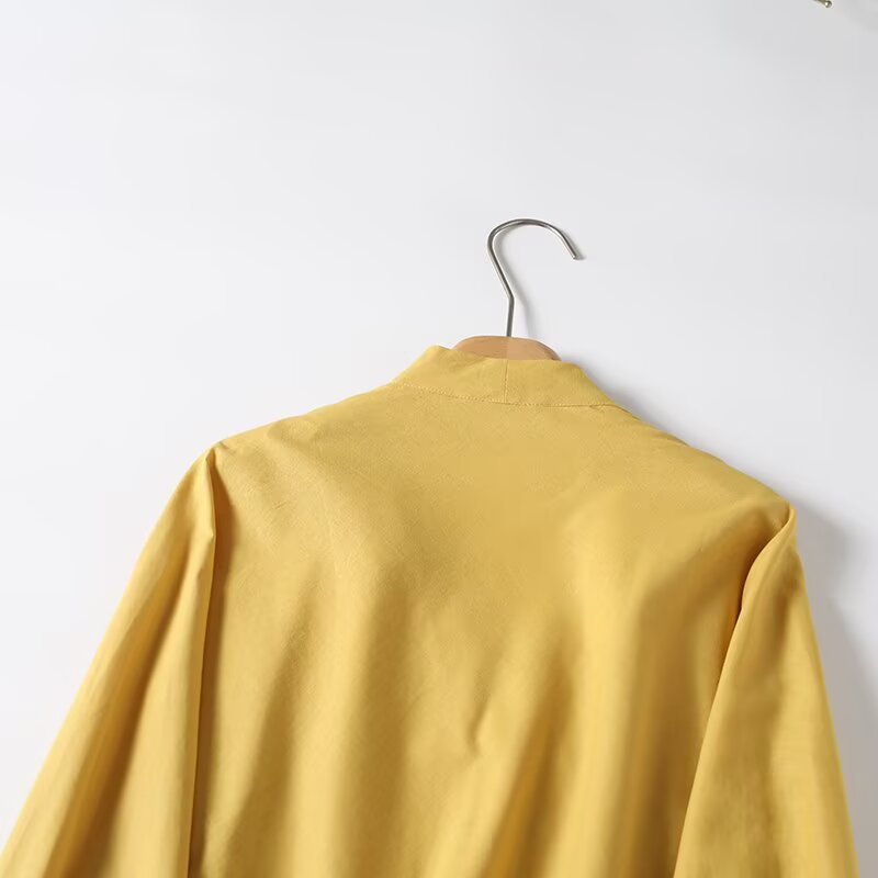 Women's draped Swing collar linen blend cover shirt