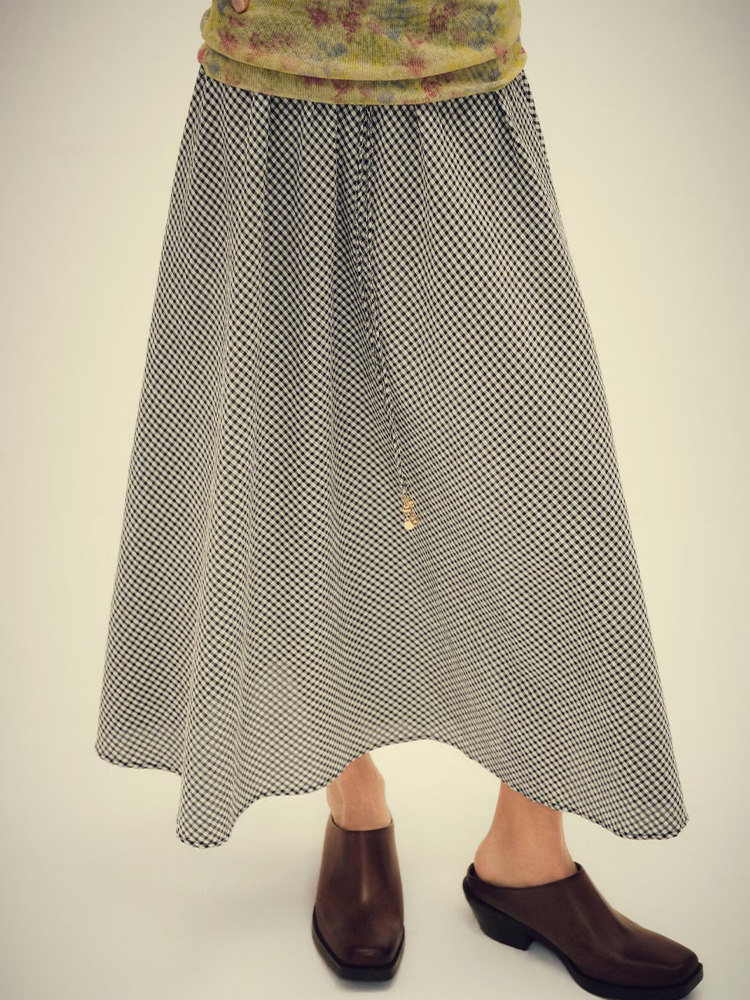 Women's casual plaid MIDI skirt