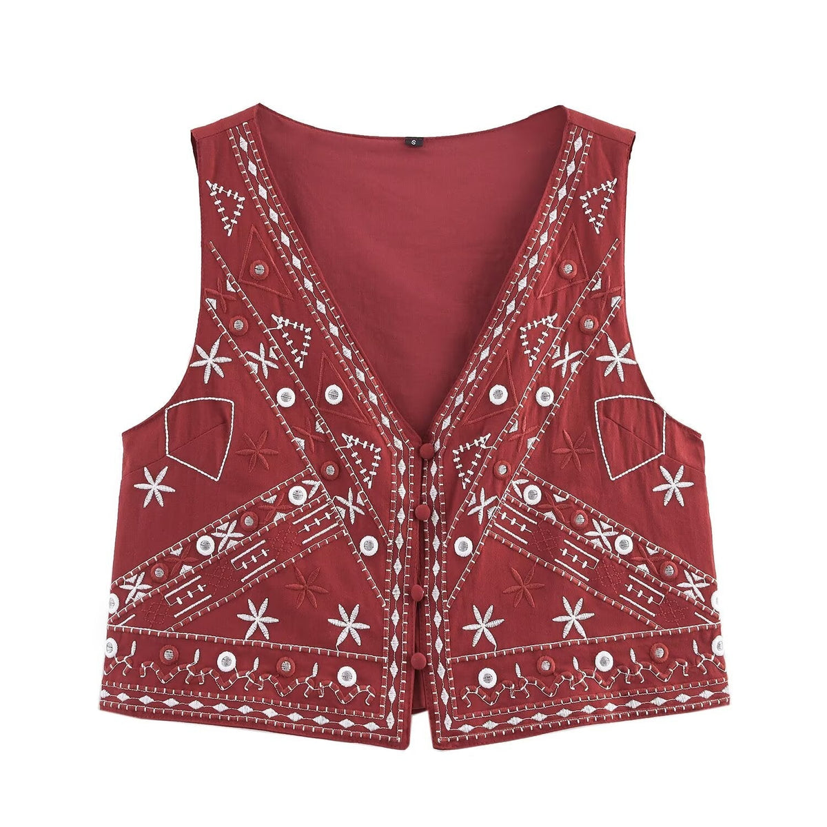 suit Women's 2 pieces mirror effect decorative embroidered vest+shorts