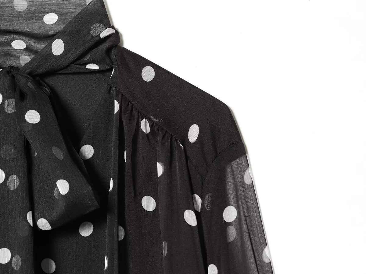Women's ribbon collar polka dot shirt