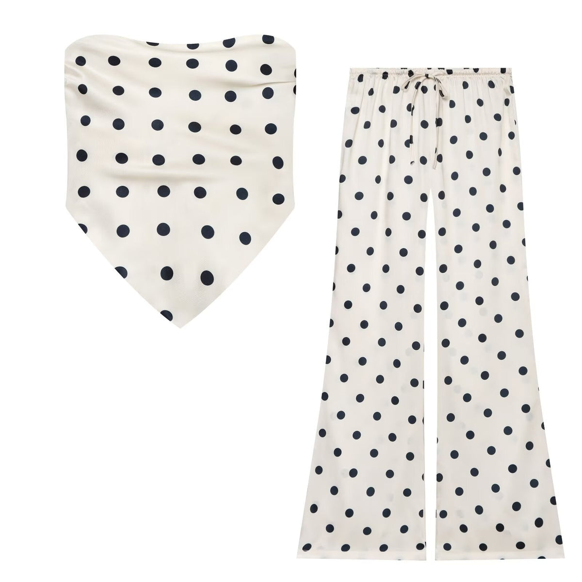 suit Women's 2 pieces satin textured strapless top+polka dot pants