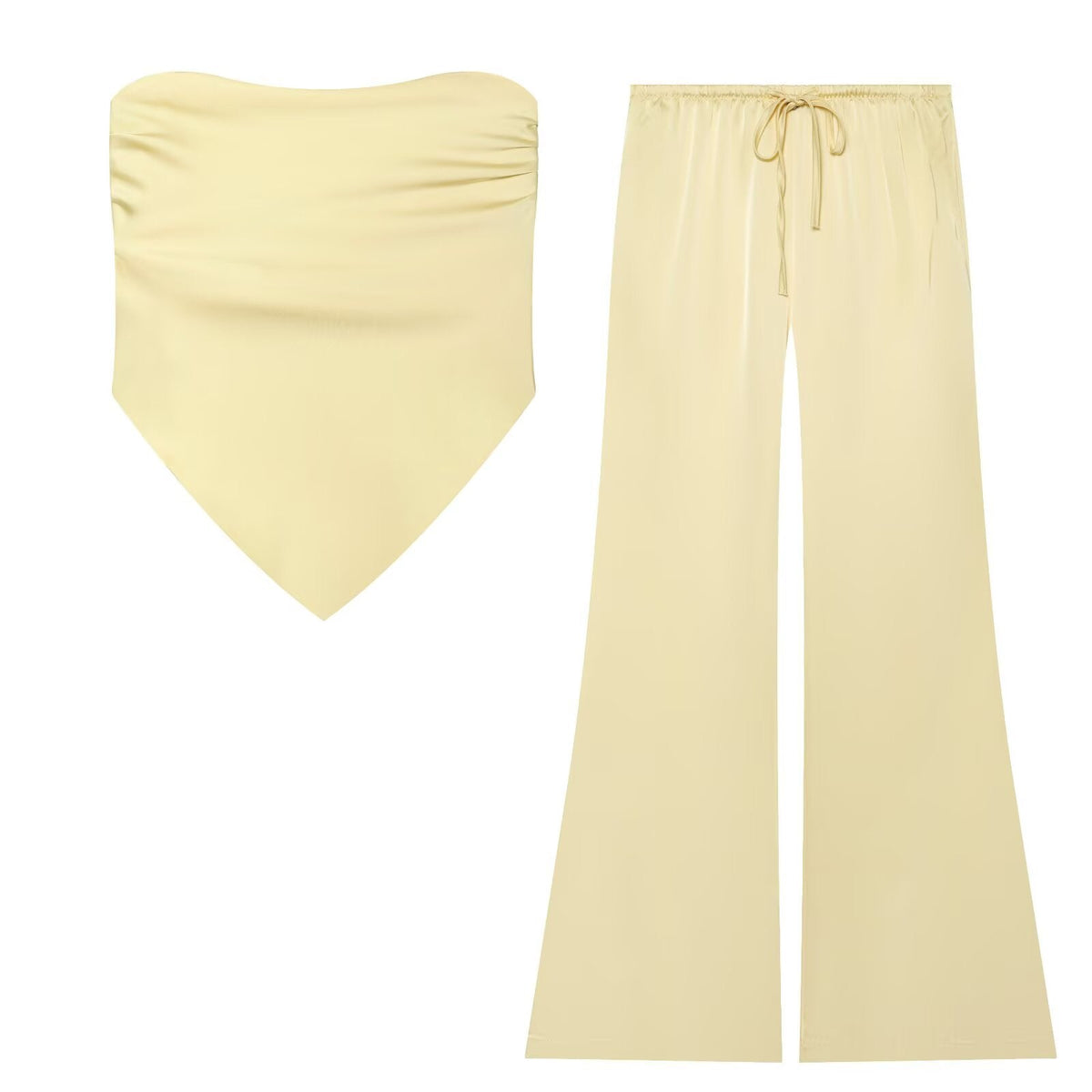 suit Women's 2 pieces satin textured strapless top+polka dot pants