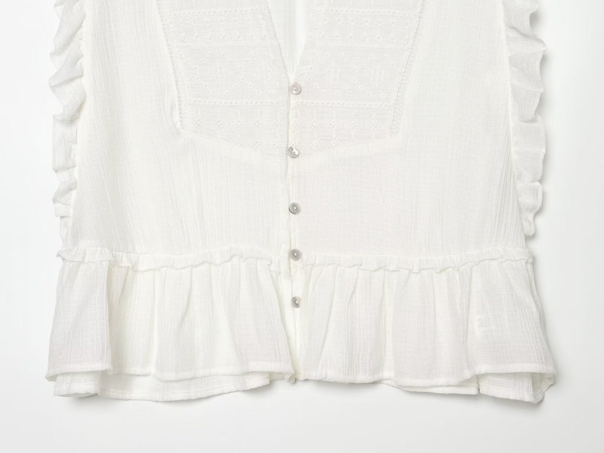 Women's layered decorative embroidered top
