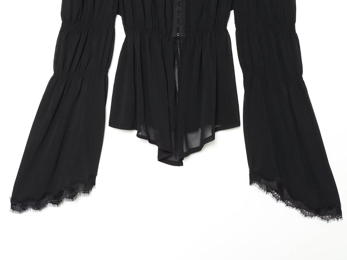 Women's lace patchwork off shoulder top
