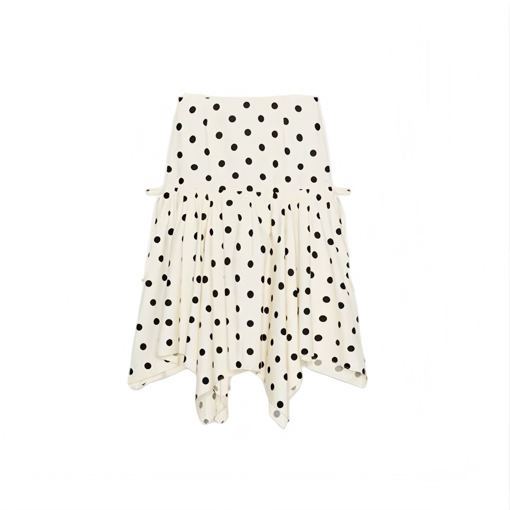 Women's asymmetrical polka dot MIDI skirt