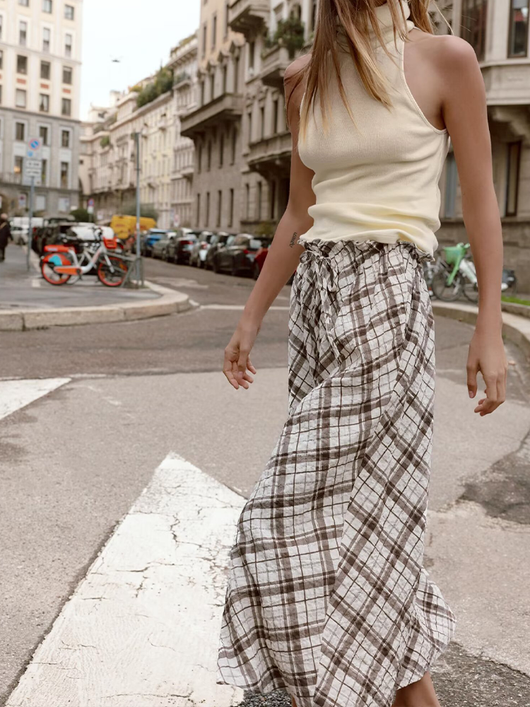 Women's casual versatile plaid MIDI skirt