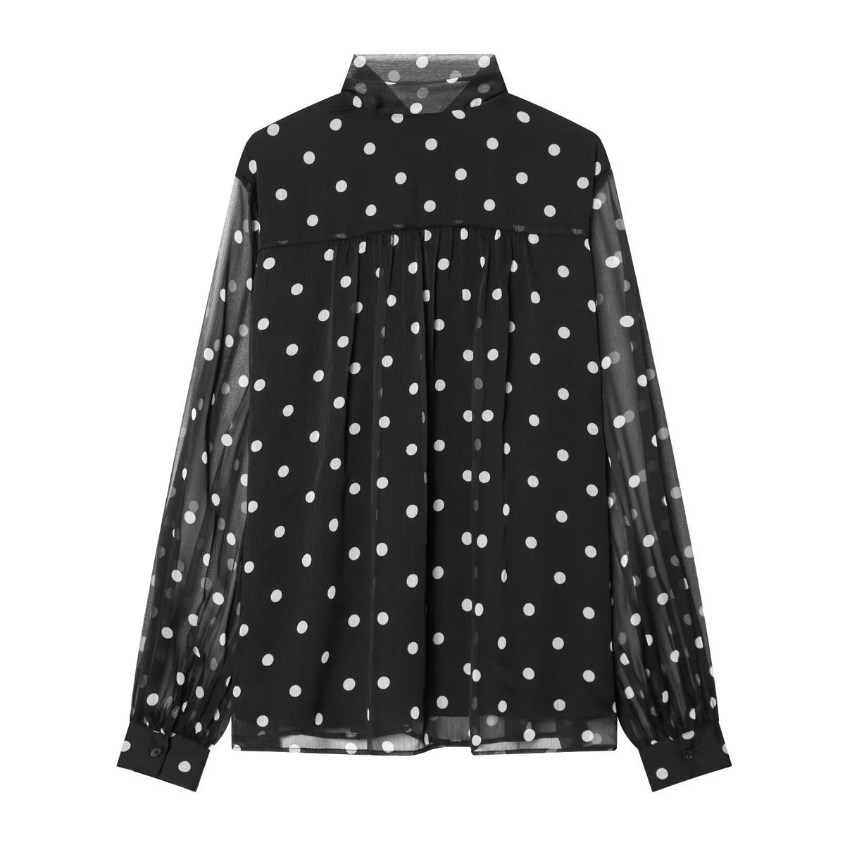 Women's ribbon collar polka dot shirt