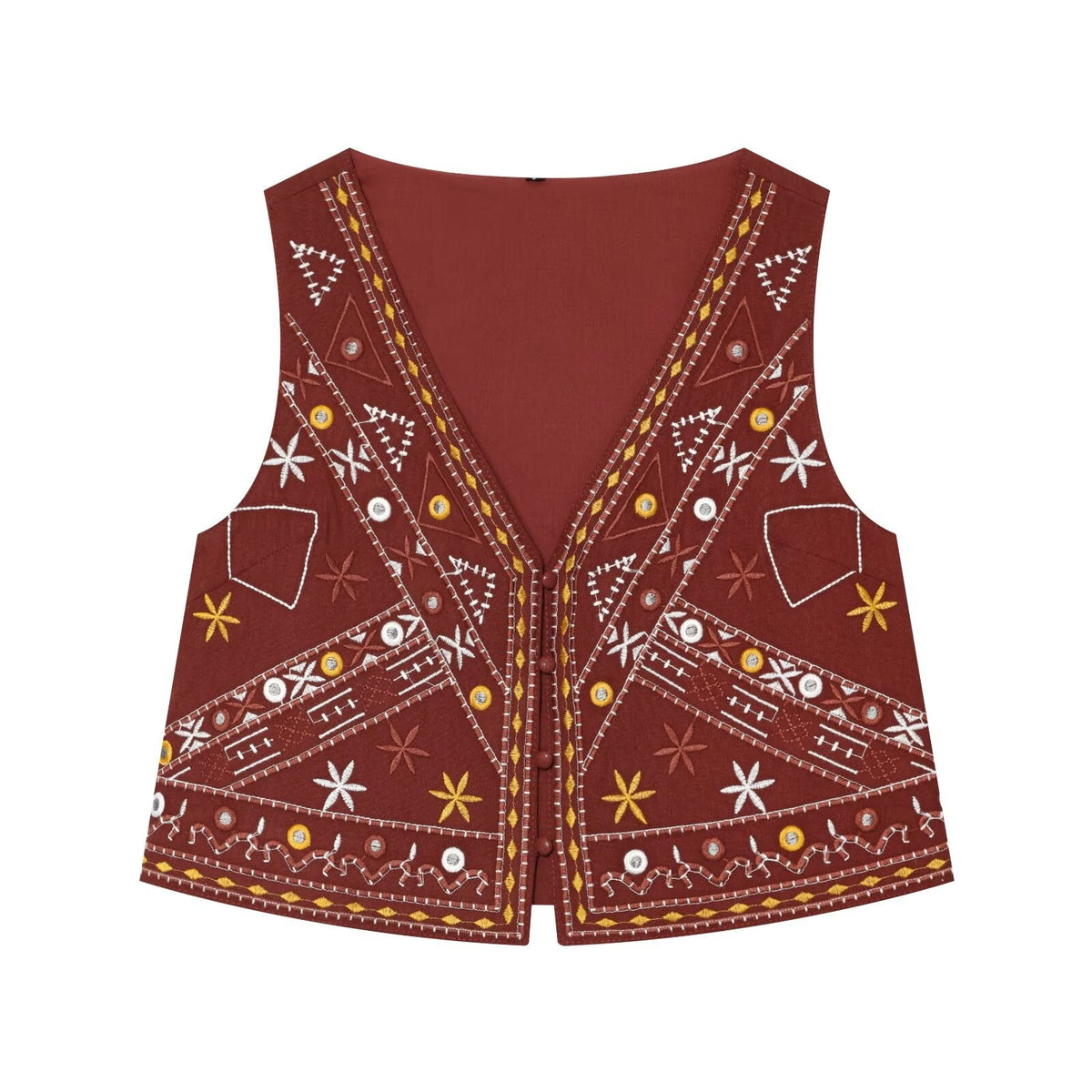 suit Women's 2 pieces mirror effect decorative embroidered vest+shorts