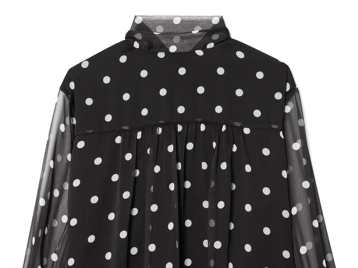 Women's ribbon collar polka dot shirt