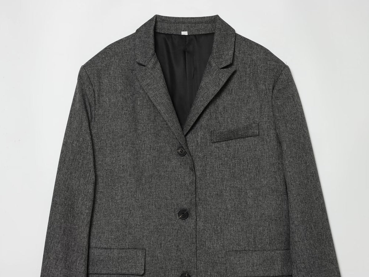 suit Women's 2 pieces loose linen blended straight Blazer Coat+Pants