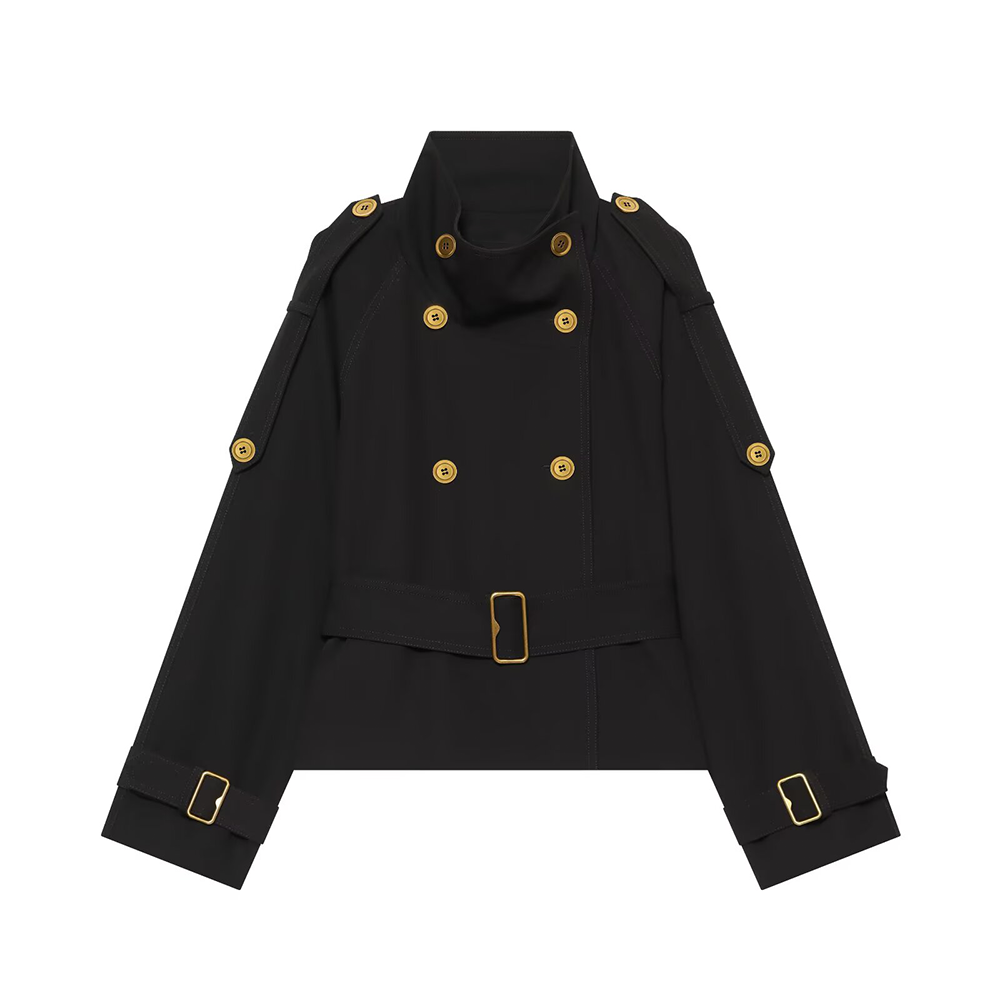 Women's With Belt stand collar windbreaker Coat