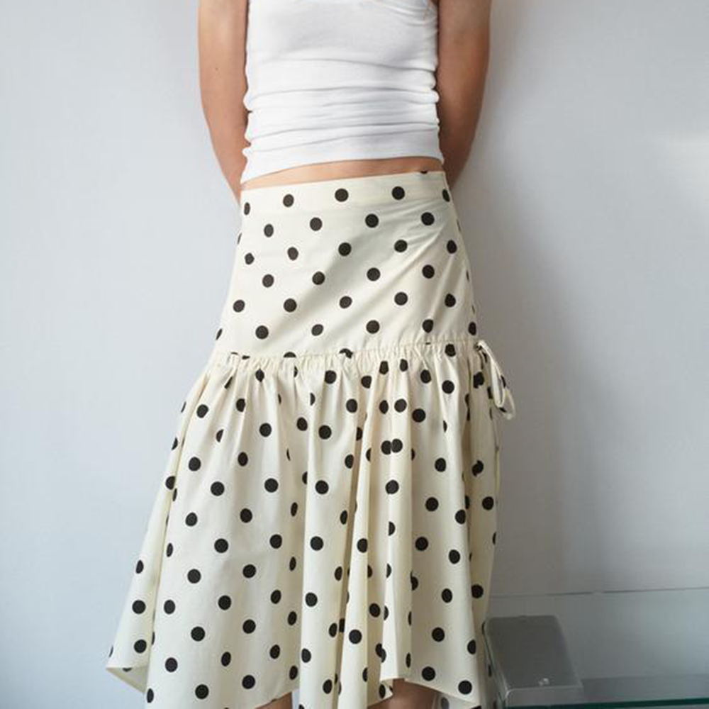 Women's asymmetrical polka dot MIDI skirt
