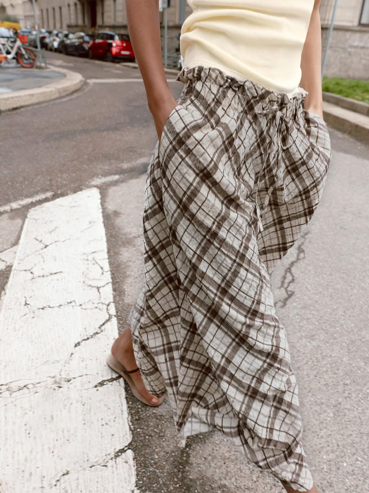 Women's casual versatile plaid MIDI skirt