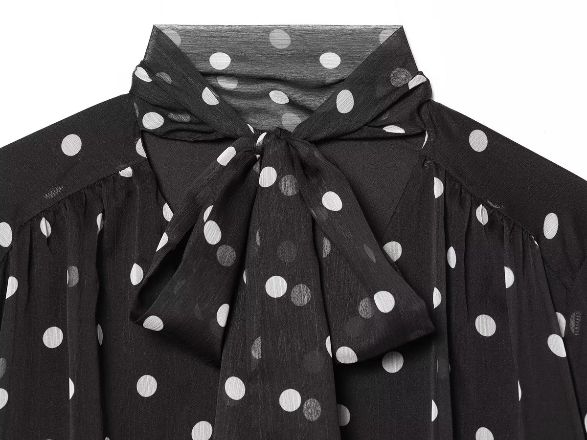 Women's ribbon collar polka dot shirt