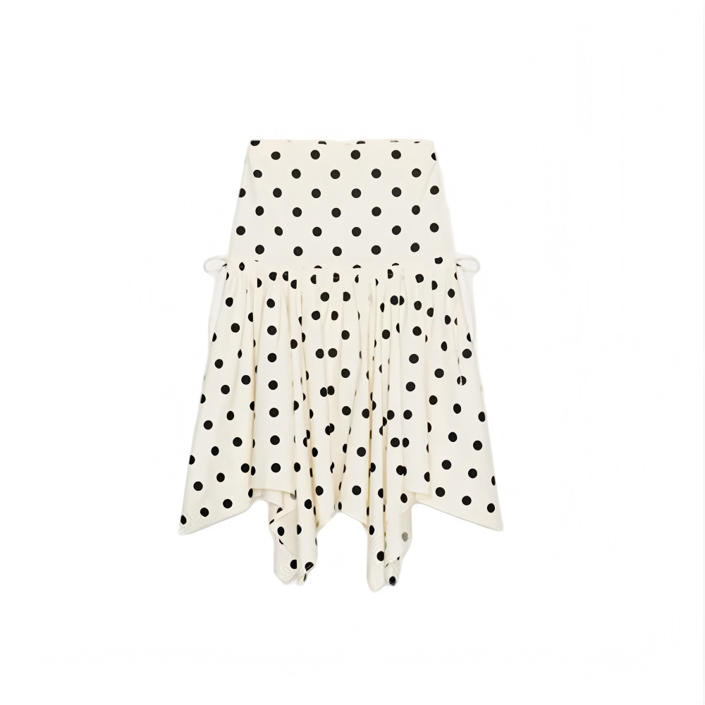 Women's asymmetrical polka dot MIDI skirt