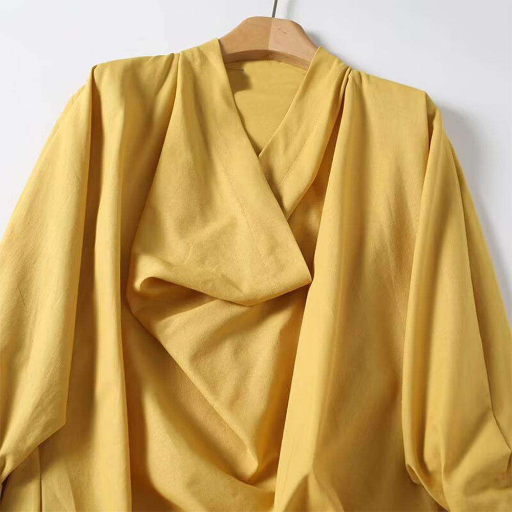 Women's draped Swing collar linen blend cover shirt