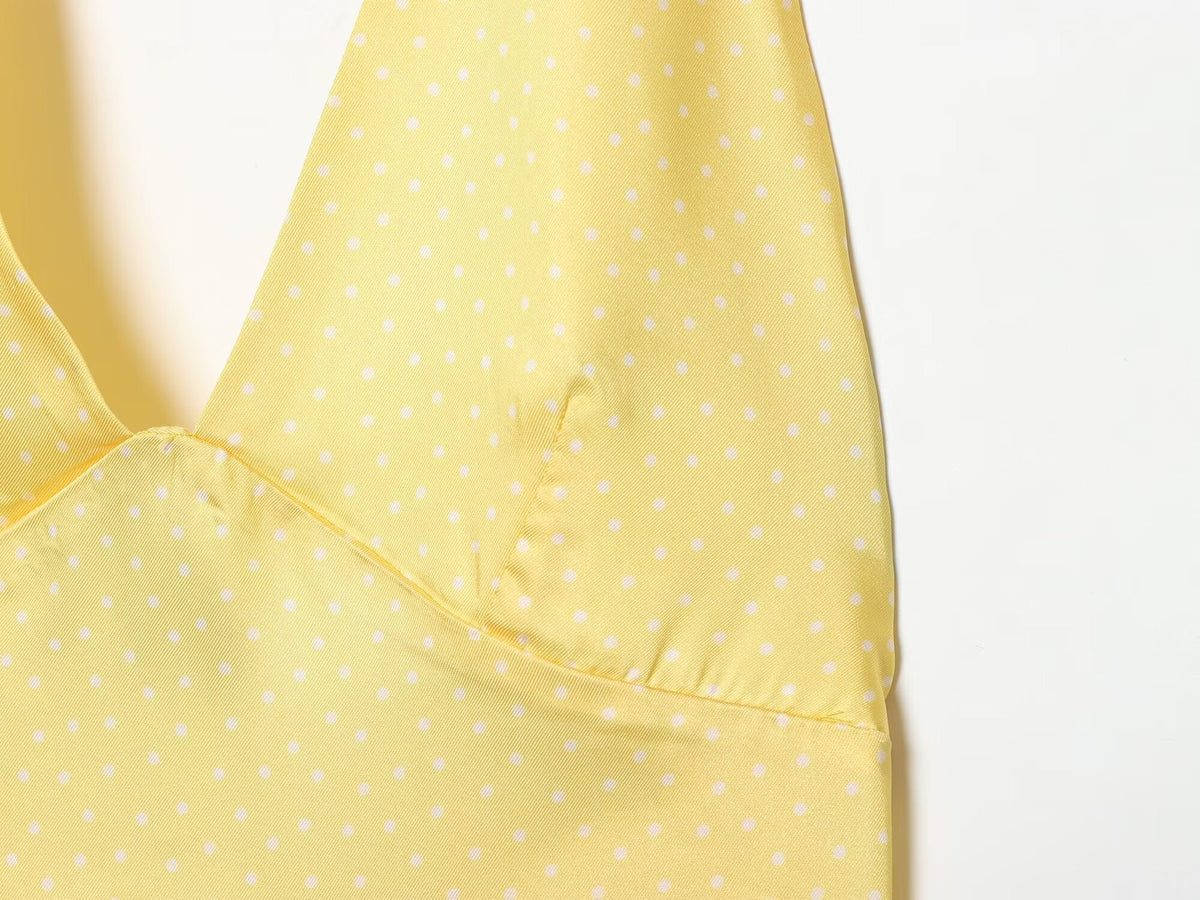 Women's satin textured polka dot MIDI dress