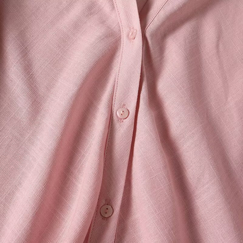 Women's long sleeved linen blended V-neck shirt