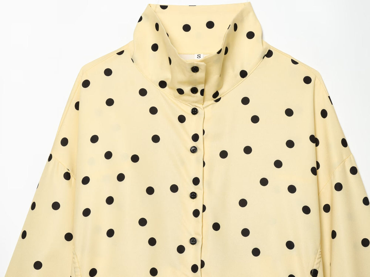 suit Women's 2 pieces short drawstring pleated polka dot Coat+Shorts