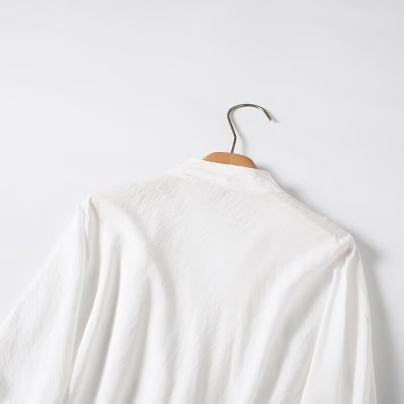 Women's draped Swing collar long sleeved shirt