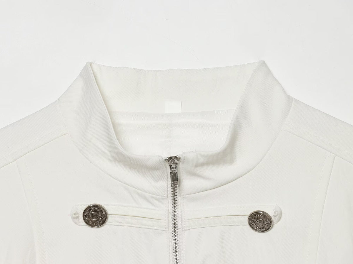Women's standing collar breasted decorative Blazer Coat