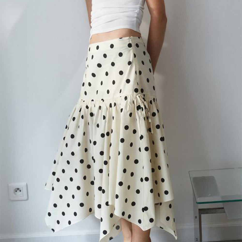 Women's asymmetrical polka dot MIDI skirt