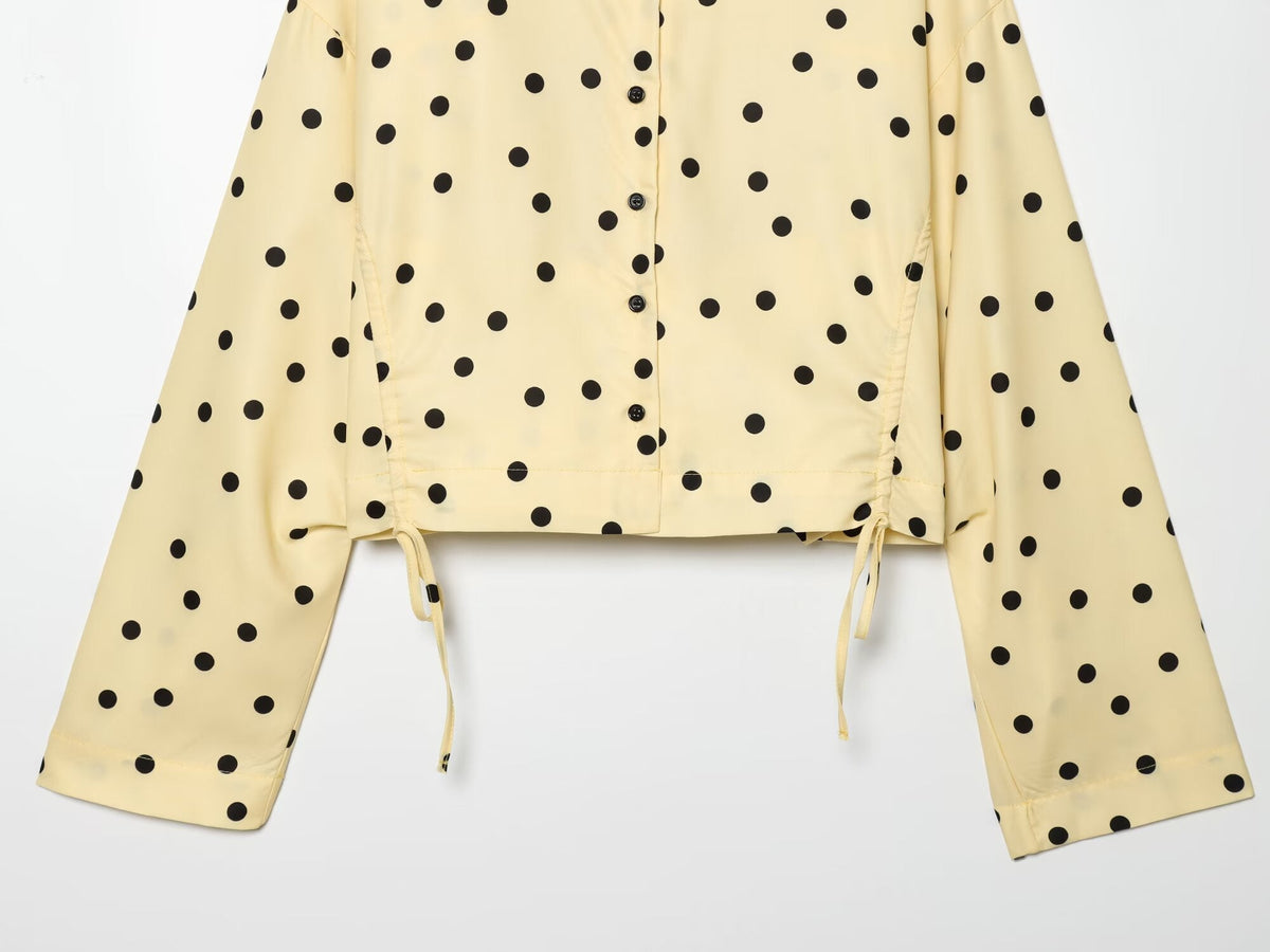 suit Women's 2 pieces short drawstring pleated polka dot Coat+Shorts
