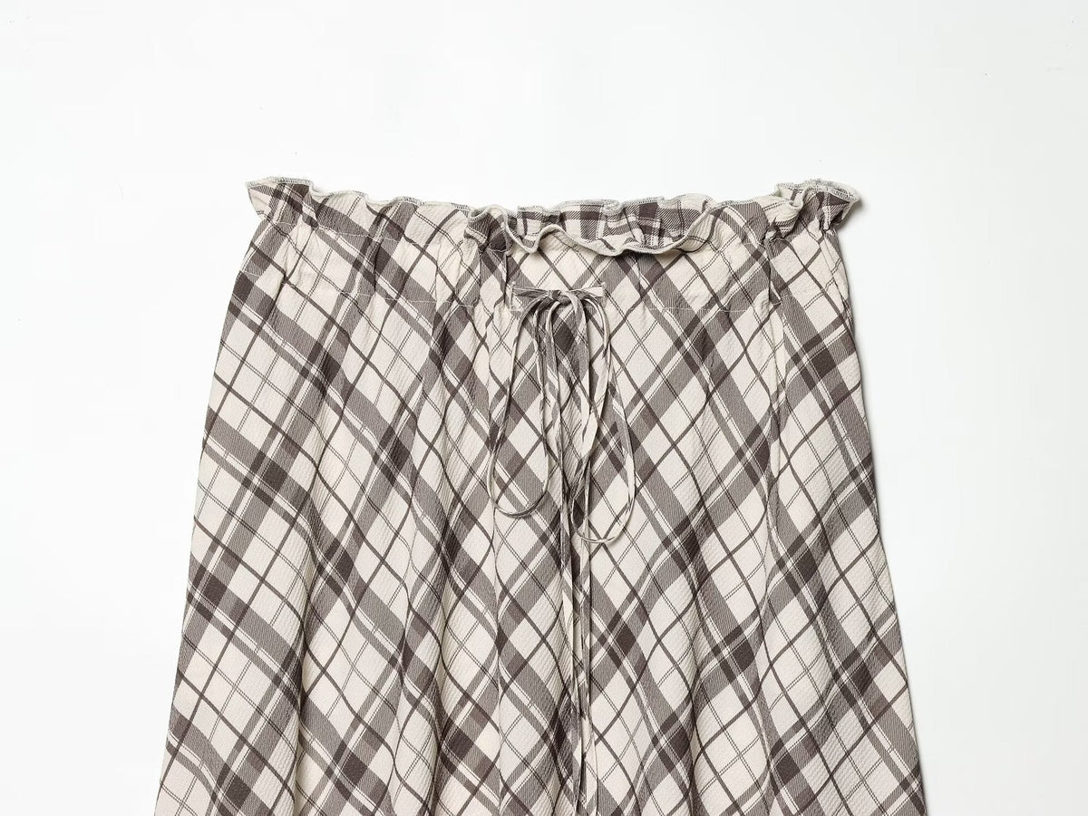 Women's casual versatile plaid MIDI skirt