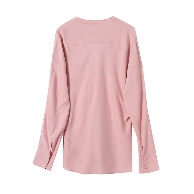 Women's long sleeved linen blended V-neck shirt