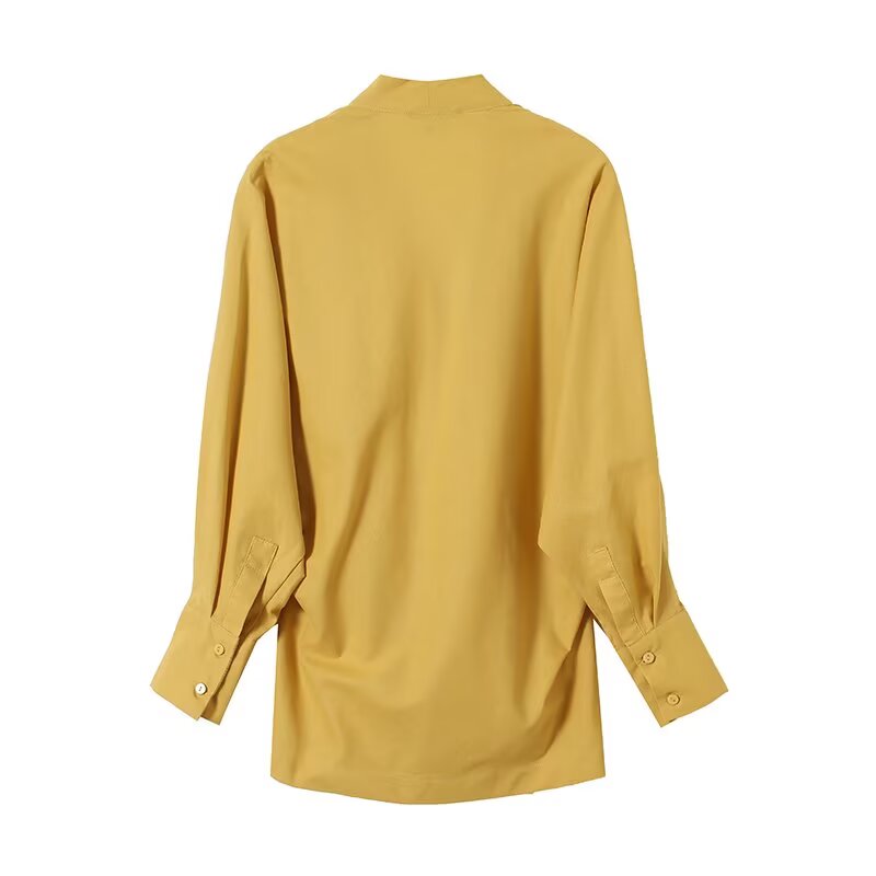 Women's draped Swing collar linen blend cover shirt