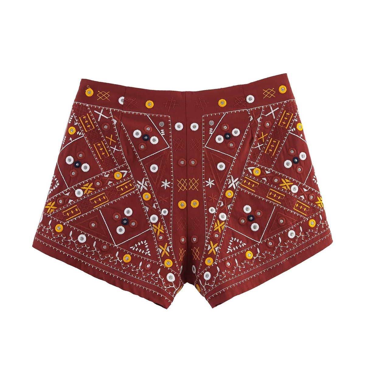 suit Women's 2 pieces mirror effect decorative embroidered vest+shorts