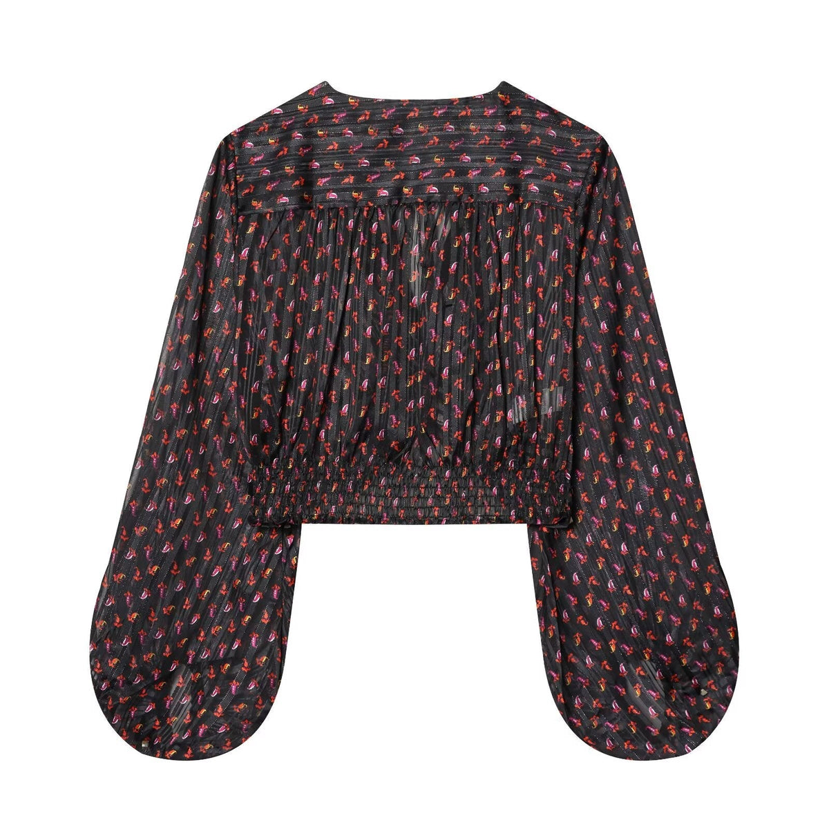 Women's knot decoration V-neck printed top
